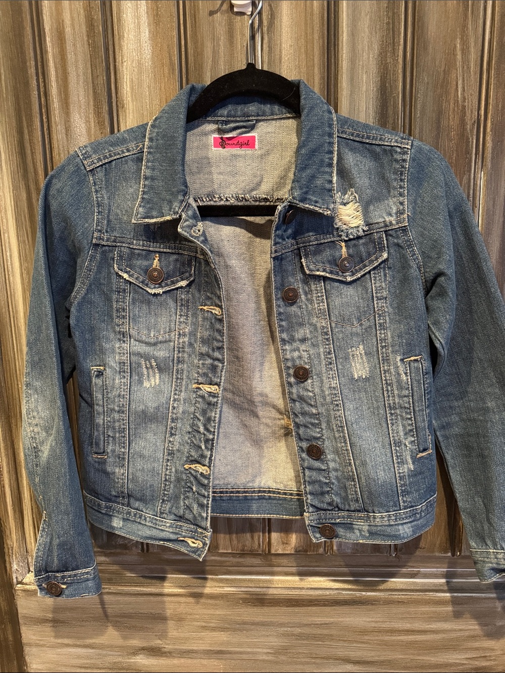 Soundgirl Distressed Blue Denim Jean Jacket